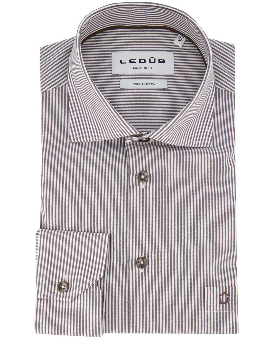 gestreept Ledub overhemd bruin katoen