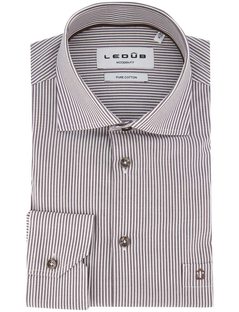 Ledub gestreept overhemd bruin katoen