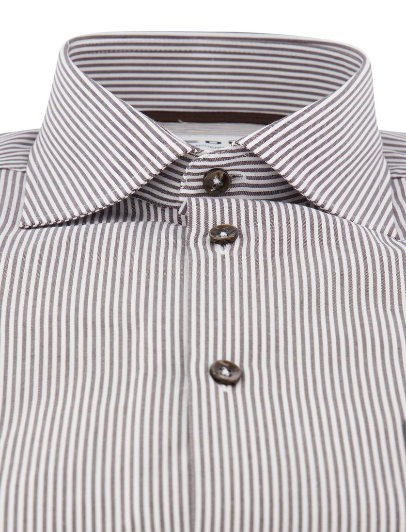 Ledub gestreept overhemd bruin katoen