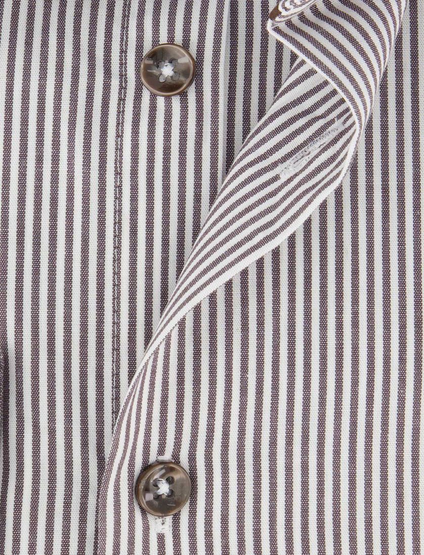 Ledub gestreept overhemd bruin katoen