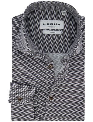 Ledub Ledub overhemd modern fit blauw patroon button-down collar