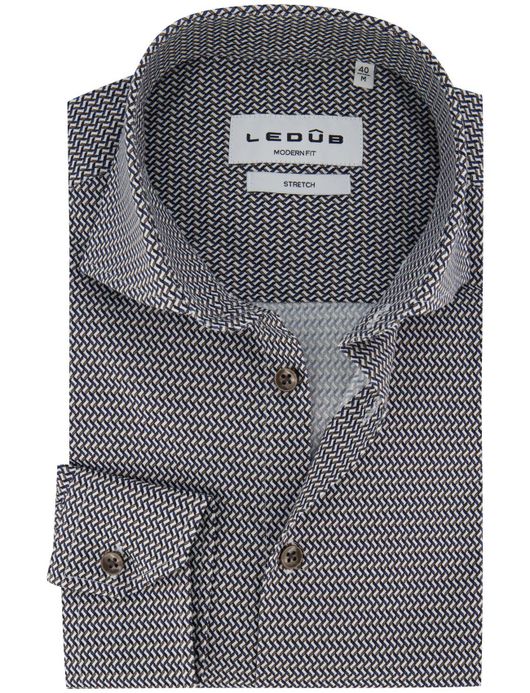Ledub overhemd modern fit blauw patroon button-down collar