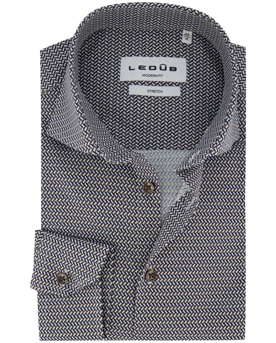 Ledub overhemd modern fit blauw patroon button-down collar