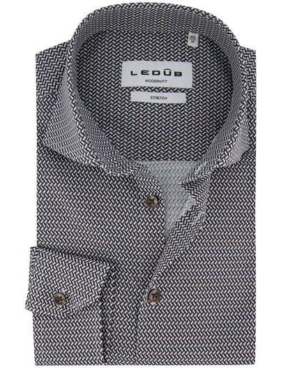 Ledub Ledub overhemd modern fit blauw patroon