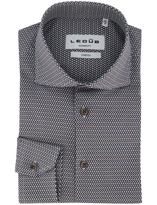 Ledub overhemd modern fit blauw patroon button-down collar