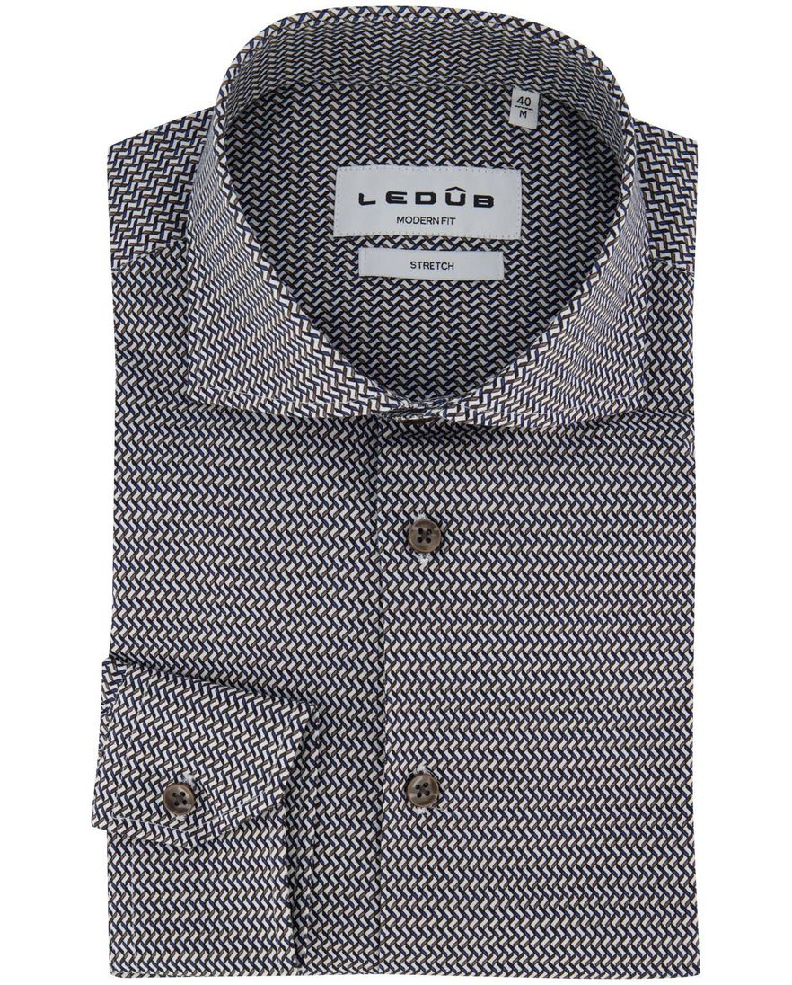 Ledub overhemd modern fit blauw patroon button-down collar