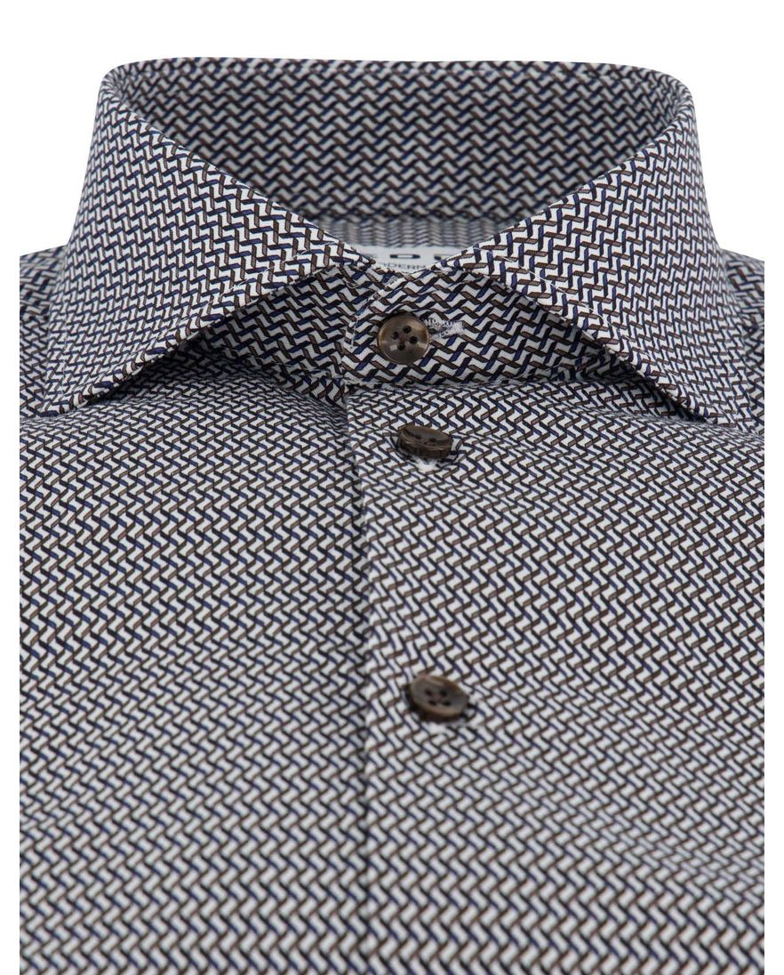Ledub overhemd modern fit blauw patroon button-down collar