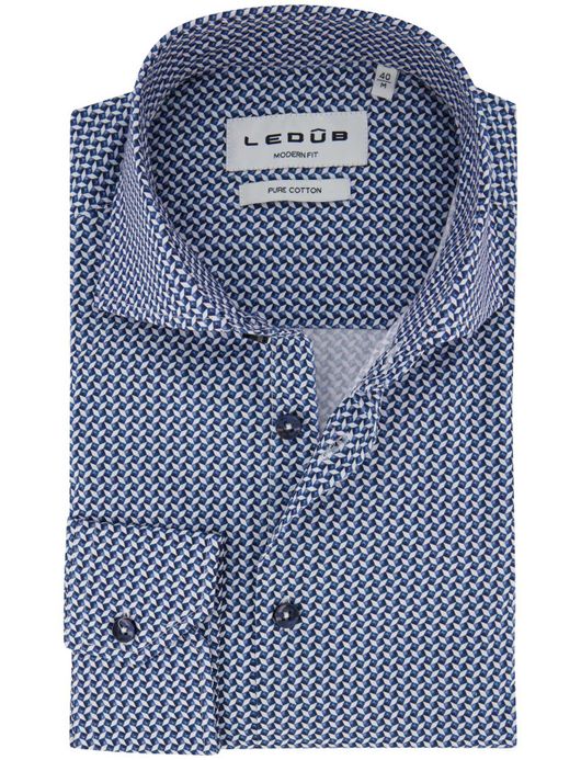 Overhemd Ledub Modern Fit ml 5 navy geprint