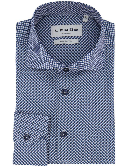 Overhemd Ledub Modern Fit ml 5 navy geprint