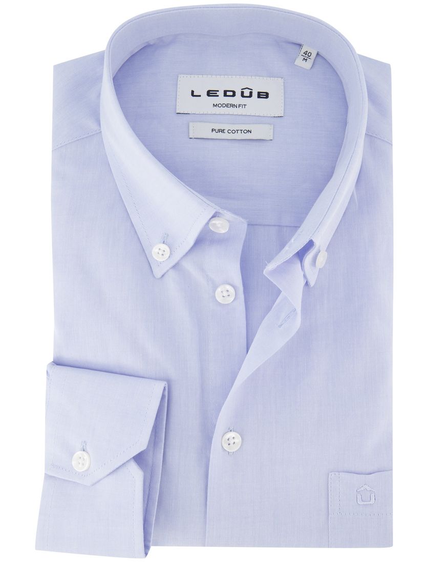 Ledub overhemd lichtblauw effen katoen