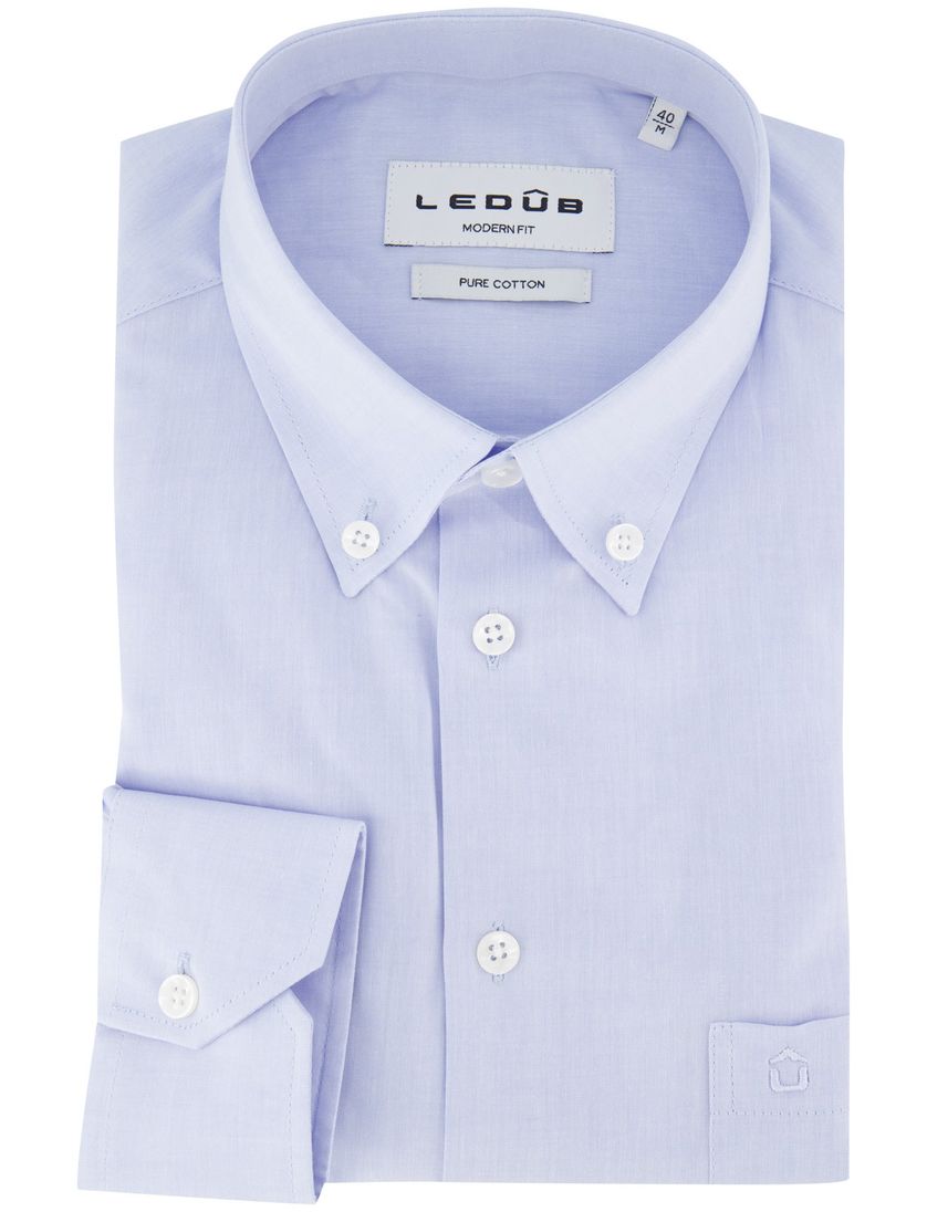 Ledub overhemd lichtblauw effen katoen