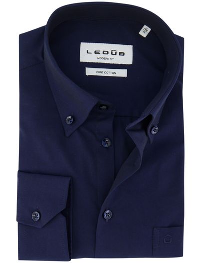 Ledub Ledub overhemd navy pure cotton met borstzak