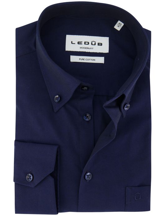 Ledub overhemd navy pure cotton modern fit