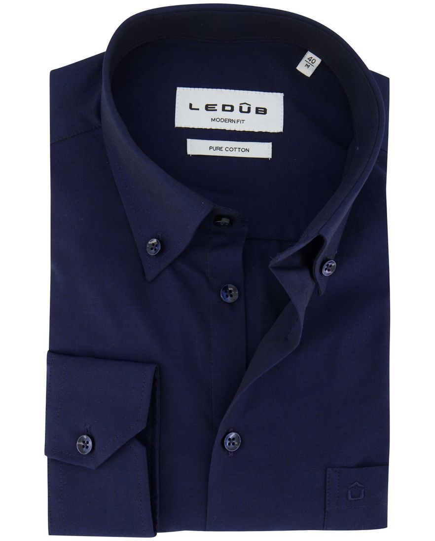 Ledub overhemd navy pure cotton modern fit