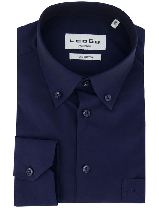 Ledub overhemd navy pure cotton modern fit