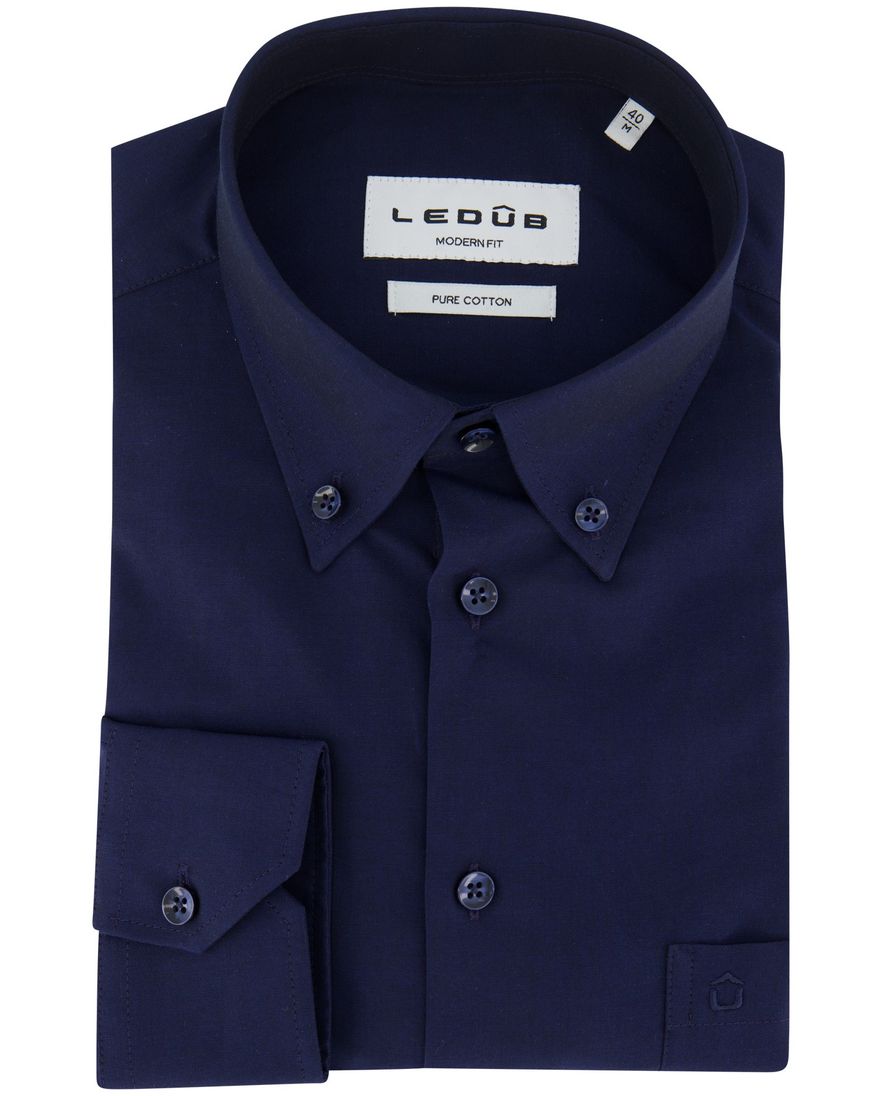 Ledub overhemd navy pure cotton modern fit