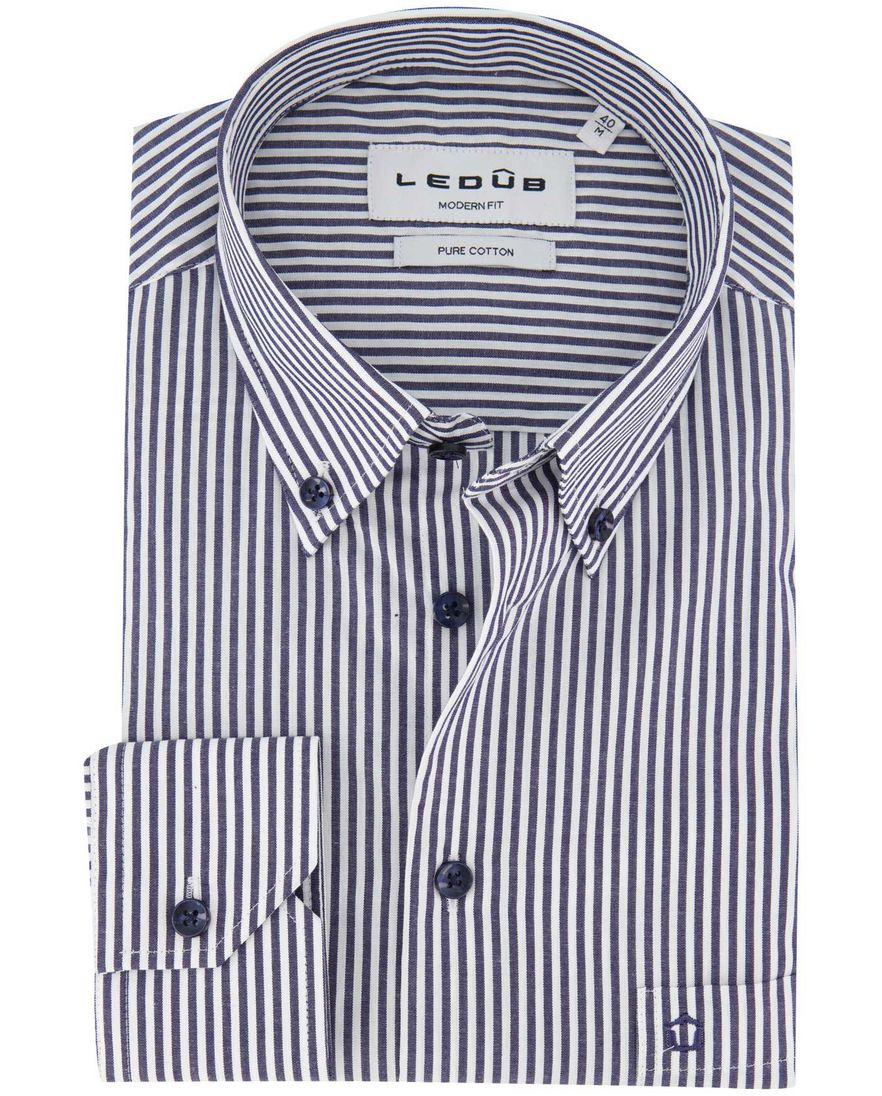 Ledub overhemd donkerblauw gestreept modern fit