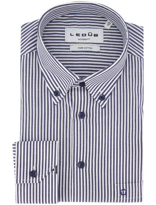 Ledub overhemd donkerblauw gestreept modern fit