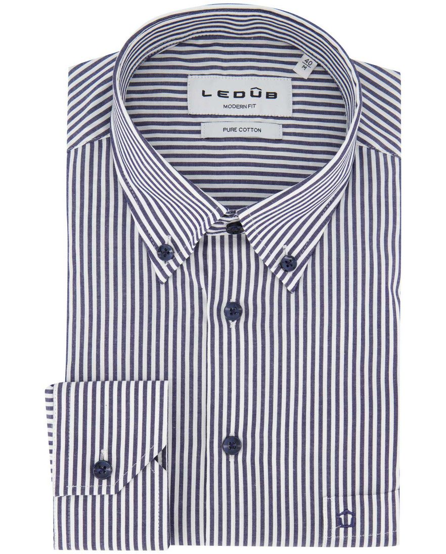 Ledub overhemd donkerblauw gestreept modern fit