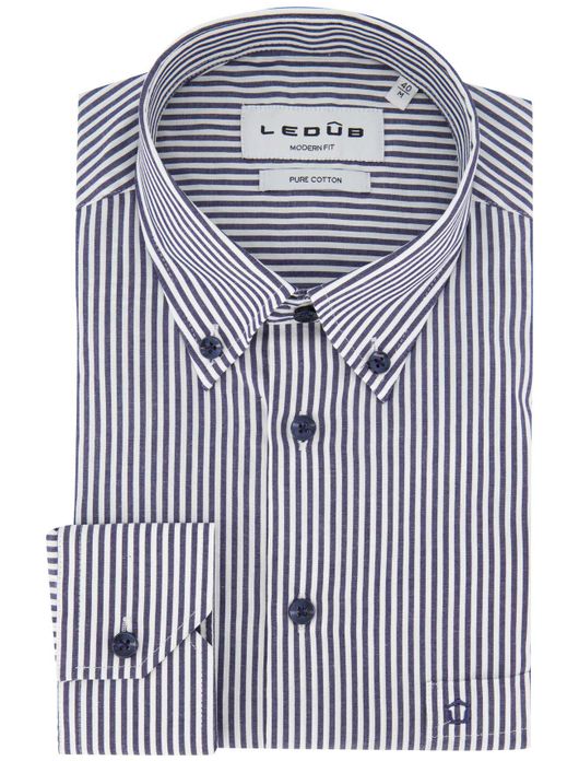 Ledub overhemd donkerblauw gestreept