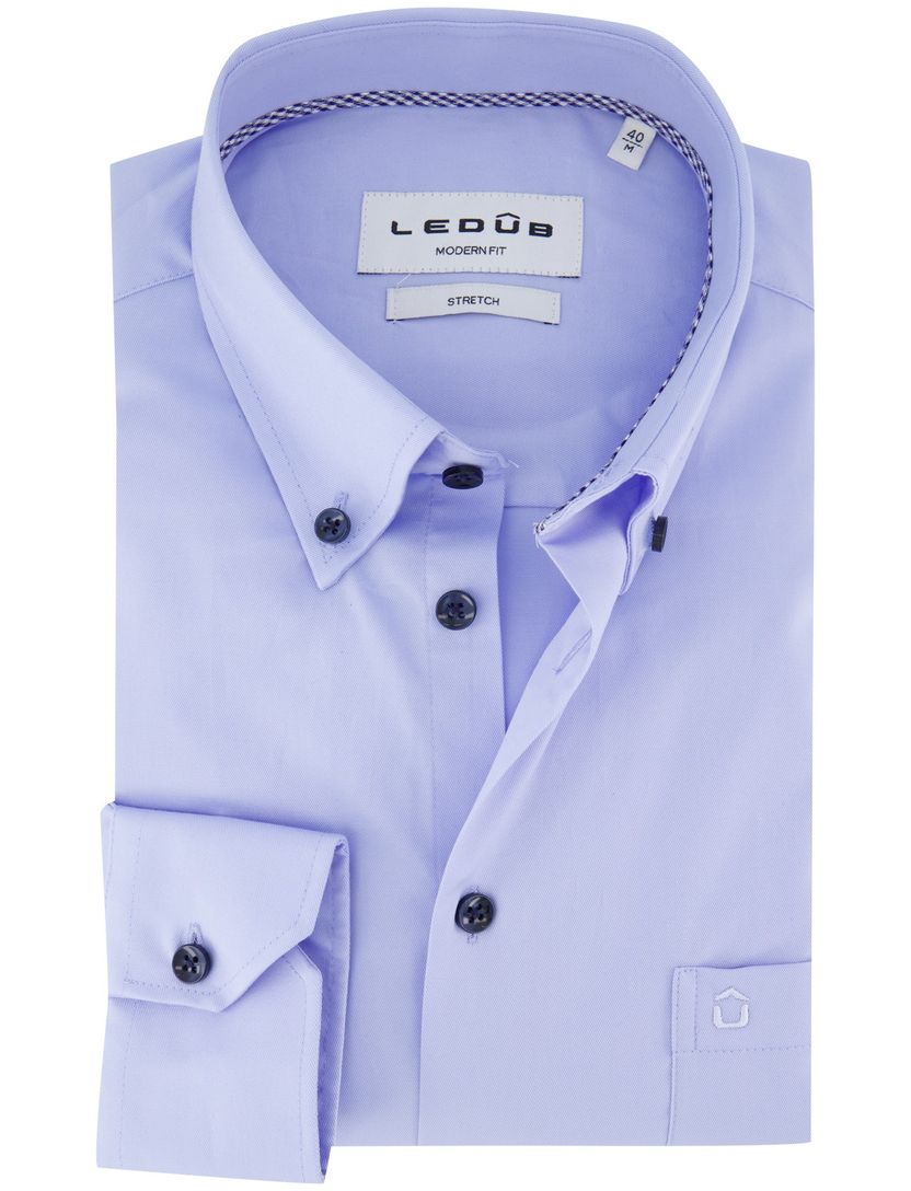 Ledub overhemd lichtblauw effen met borstzak