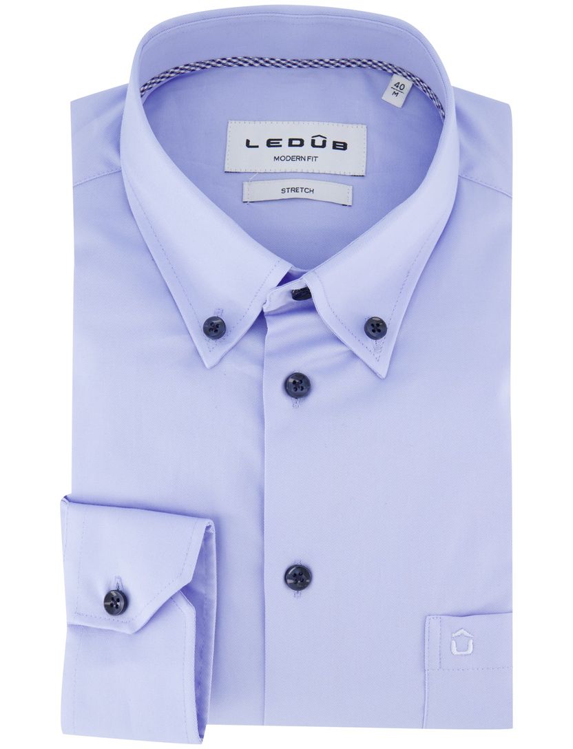 Ledub overhemd lichtblauw effen met borstzak