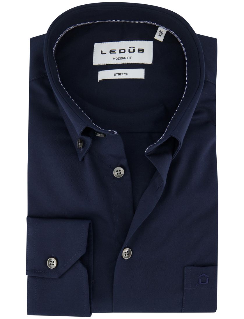 Ledub modern fit overhemd stretch blauw