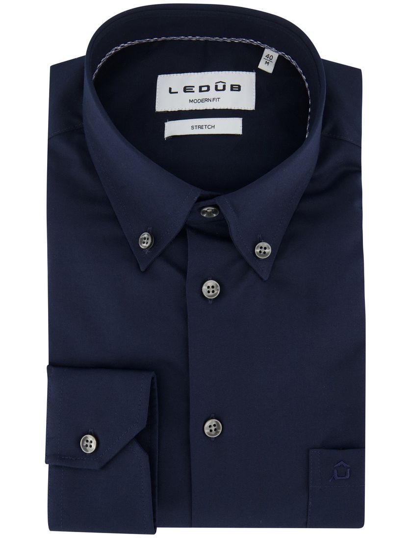 Ledub modern fit overhemd stretch blauw