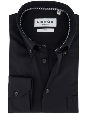 Ledub Ledub modern fit overhemd stretch zwart effen