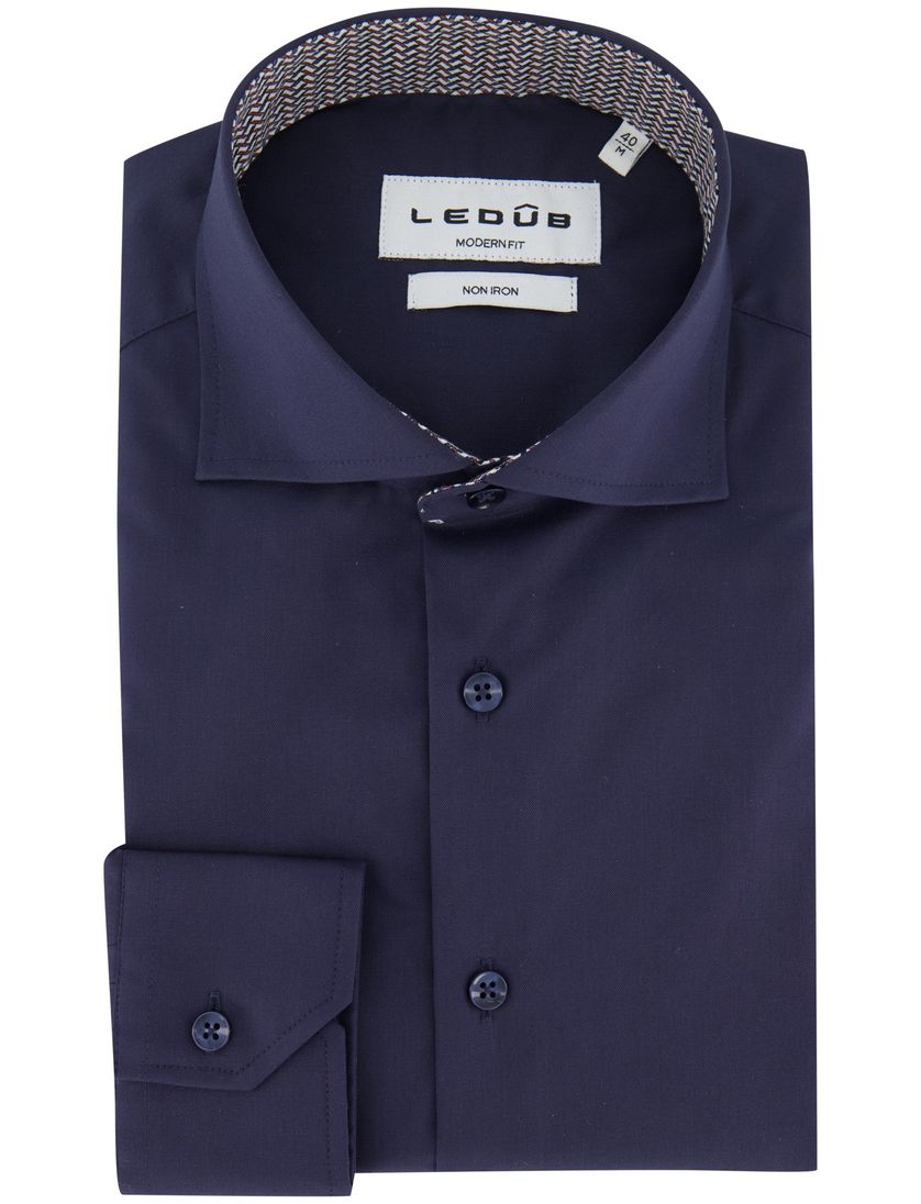 Ledub overhemd donkerblauw katoen strijkvrij