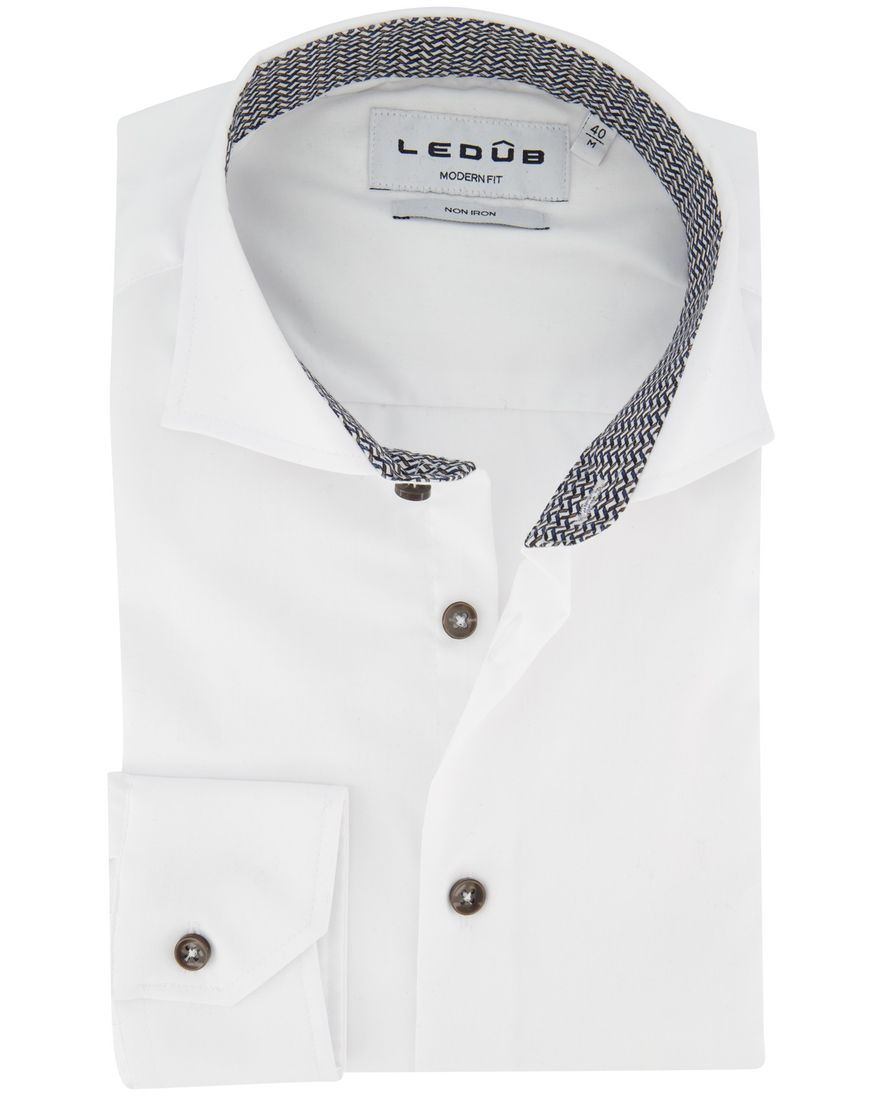 Overhemd Ledub Modern fit ml 5 strijkvrij wit katoen