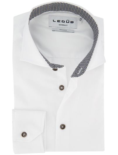 Ledub Wit strijkvrij Ledub Modern Fit overhemd ml 5 katoen