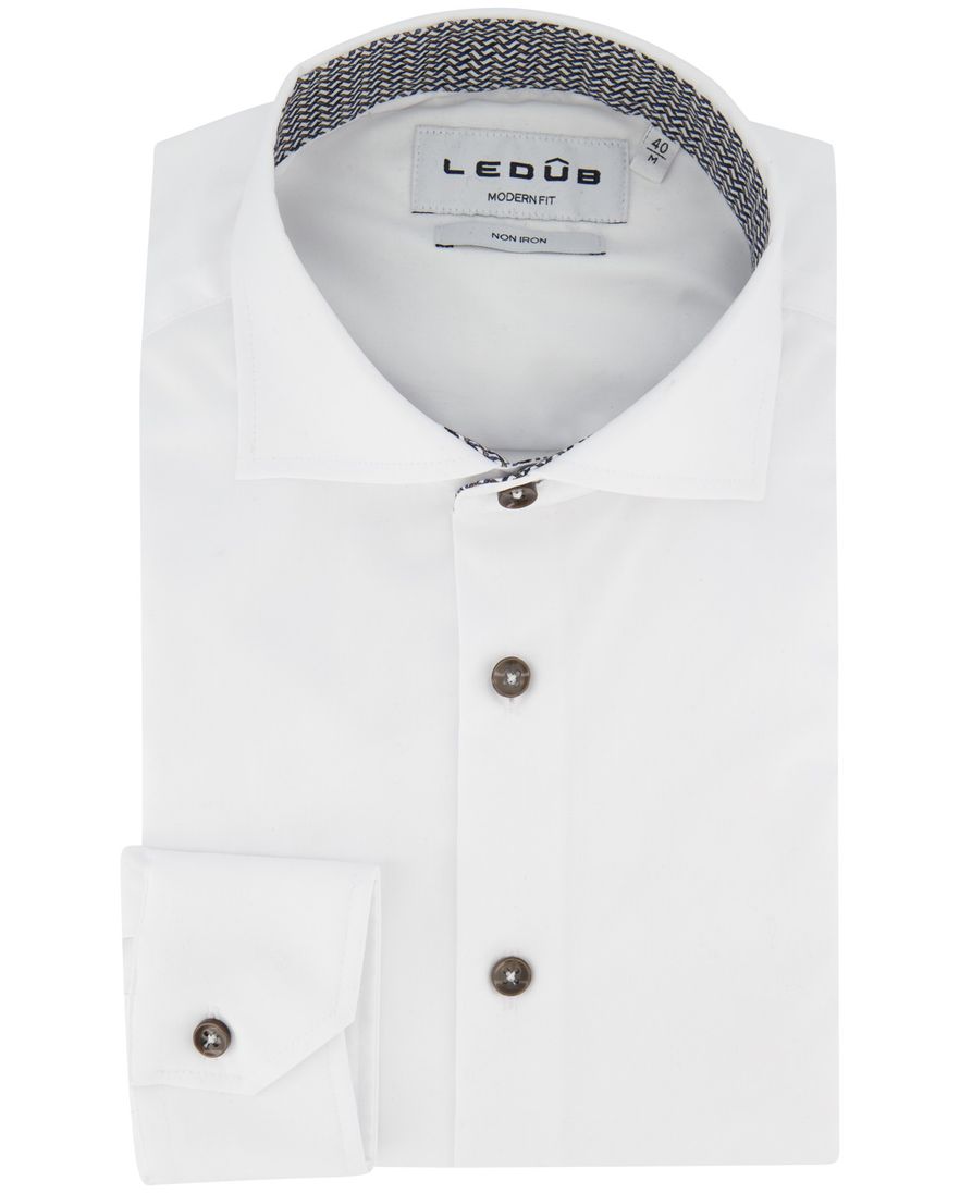 Overhemd Ledub Modern fit ml 5 strijkvrij wit katoen