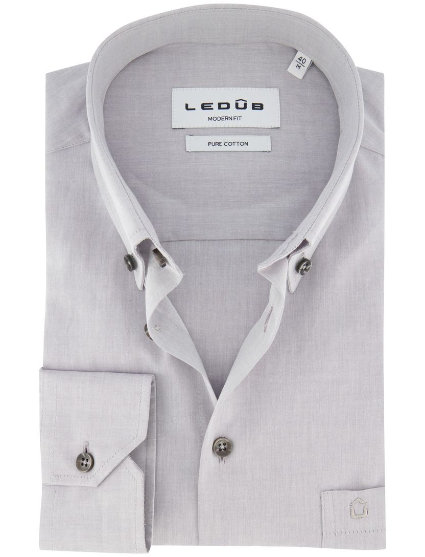 Ledub overhemd grijs katoen effen