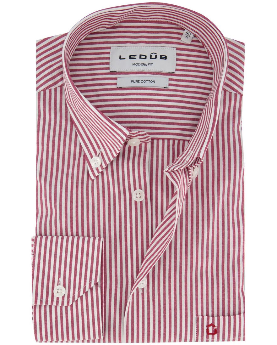 Ledub Modern Fit wit overhemd roze streep