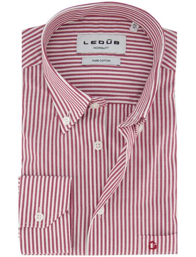 Ledub Wit Ledub overhemd Modern Fit roze gestreept
