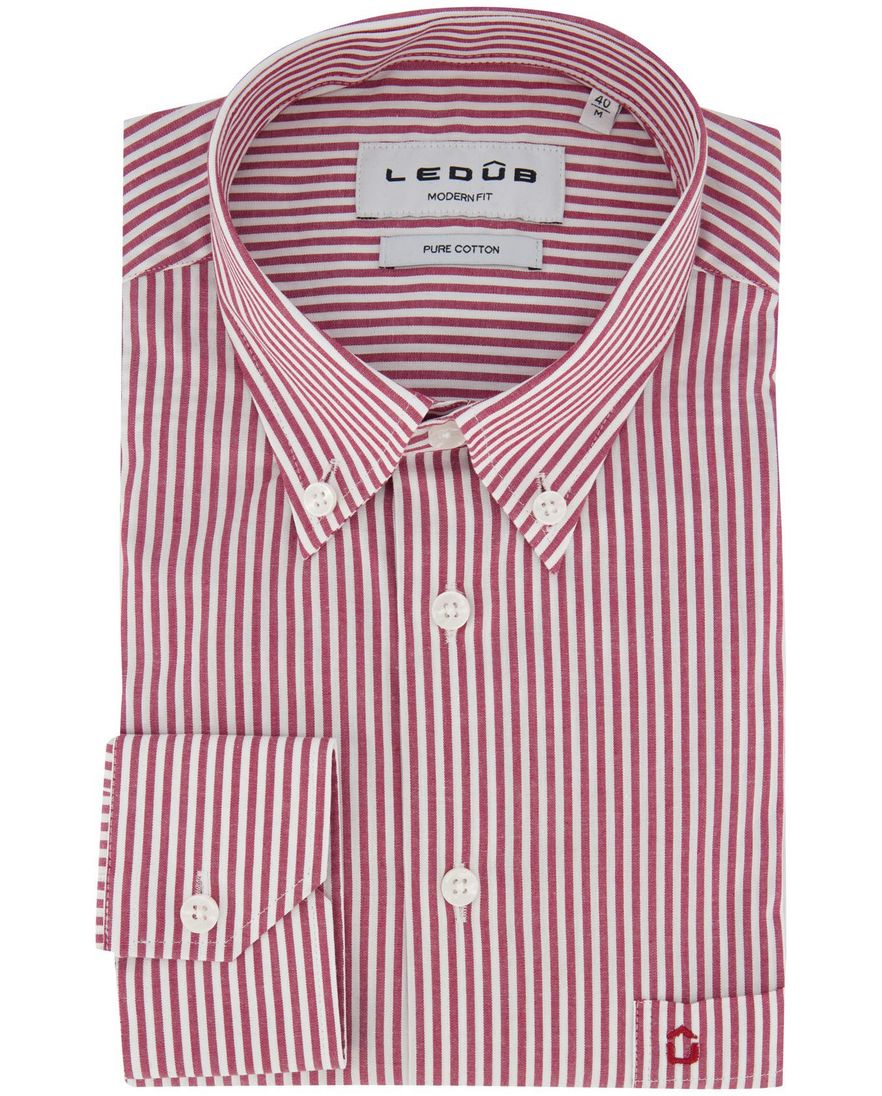 Ledub Modern Fit wit overhemd roze streep