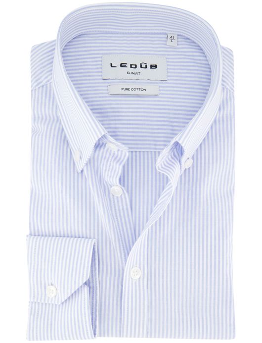 Ledub slim fit overhemd gestreept lichtblauw
