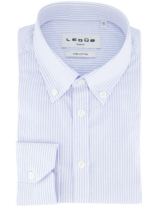 Ledub slim fit overhemd gestreept lichtblauw
