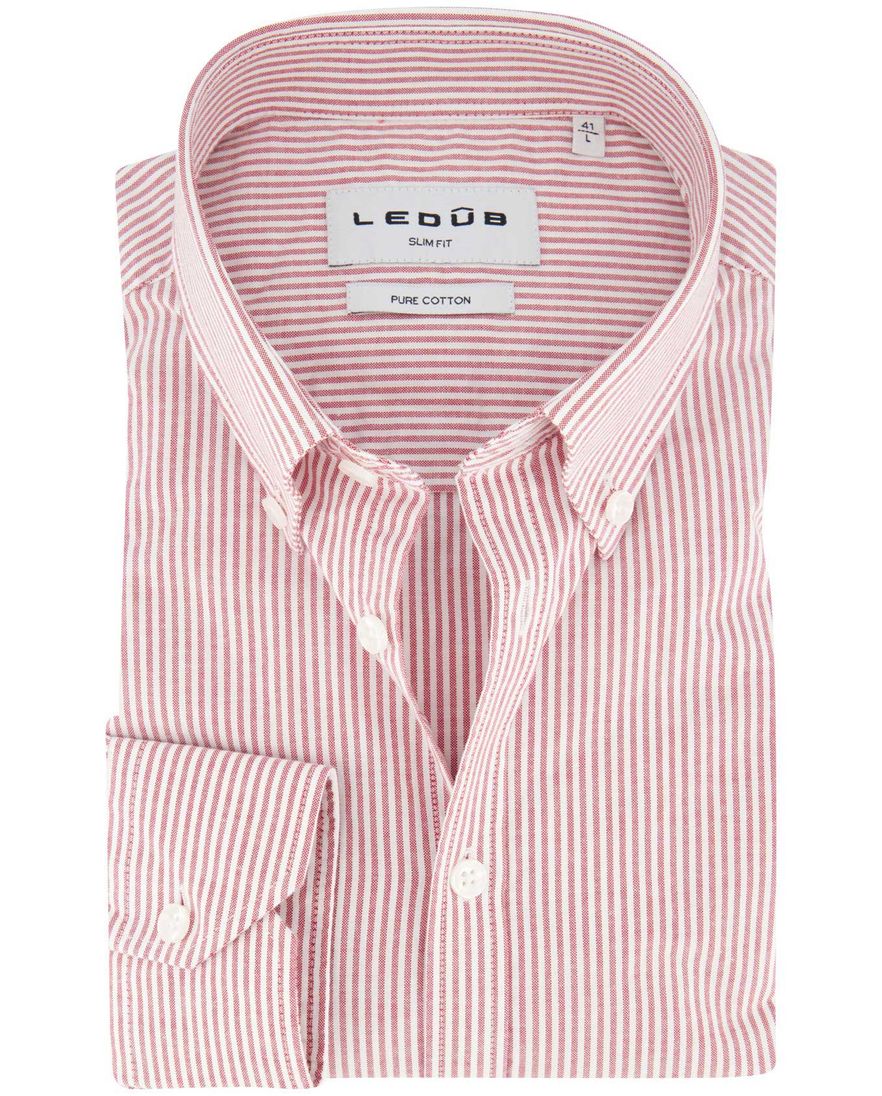 Ledub overhemd rood gestreept katoen