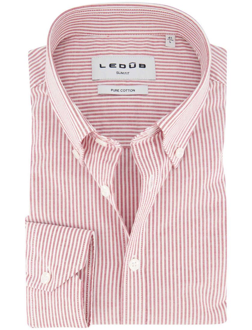 Ledub overhemd rood gestreept slim fit
