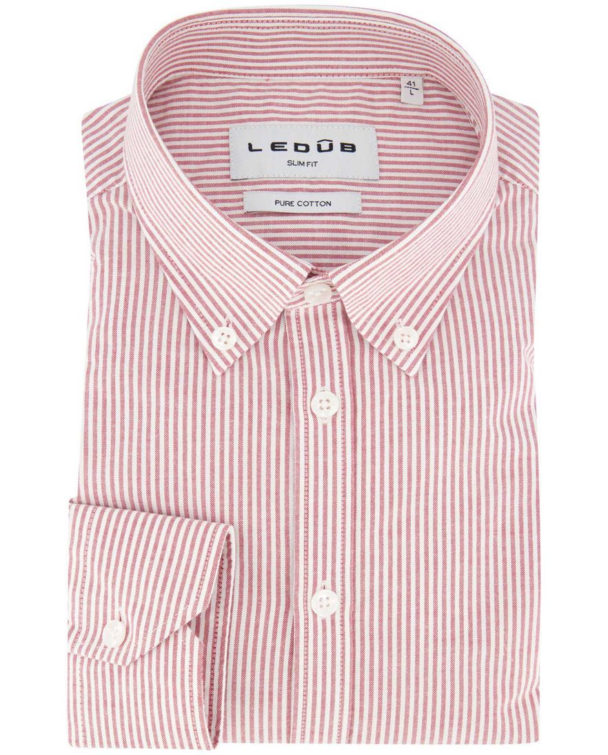 Ledub overhemd rood gestreept katoen