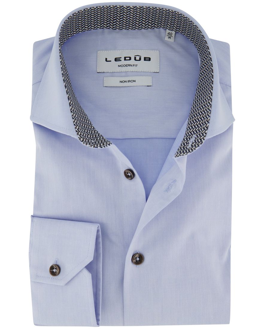 Ledub overhemd mouwlengte 7 lichtblauw strijkvrij effen