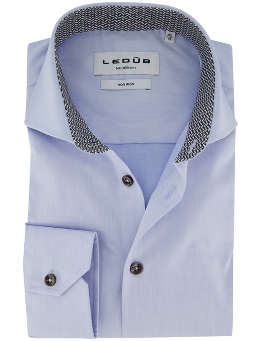 Ledub overhemd mouwlengte 7 lichtblauw strijkvrij