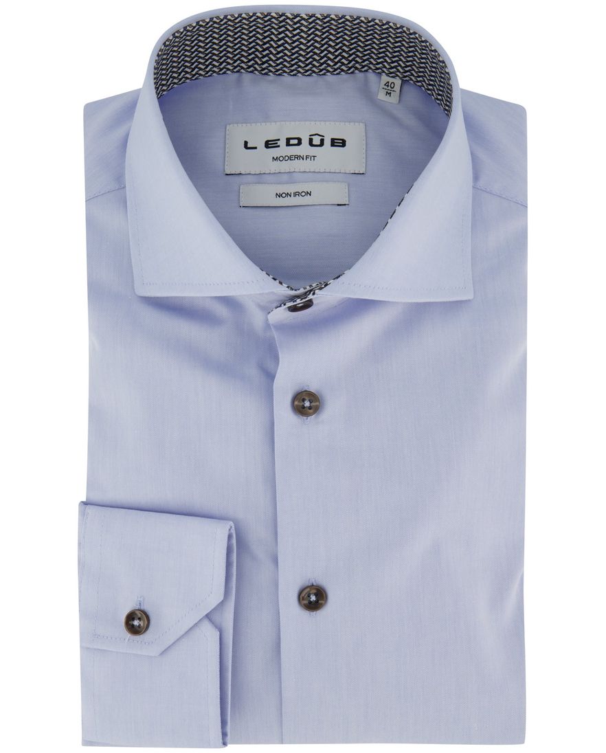 Ledub overhemd mouwlengte 7 lichtblauw strijkvrij effen