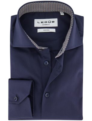 Ledub Ledub modern fit overhemd navy strijkvrij mouwlengte 7 effen