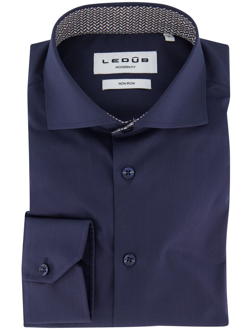 Ledub modern fit overhemd strijkvrij navy mouwlengte 7 100% katoen