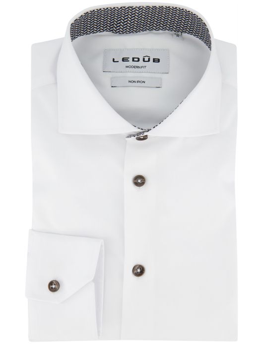 Ledub Overhemd strijkvrij Modern fit wit effen