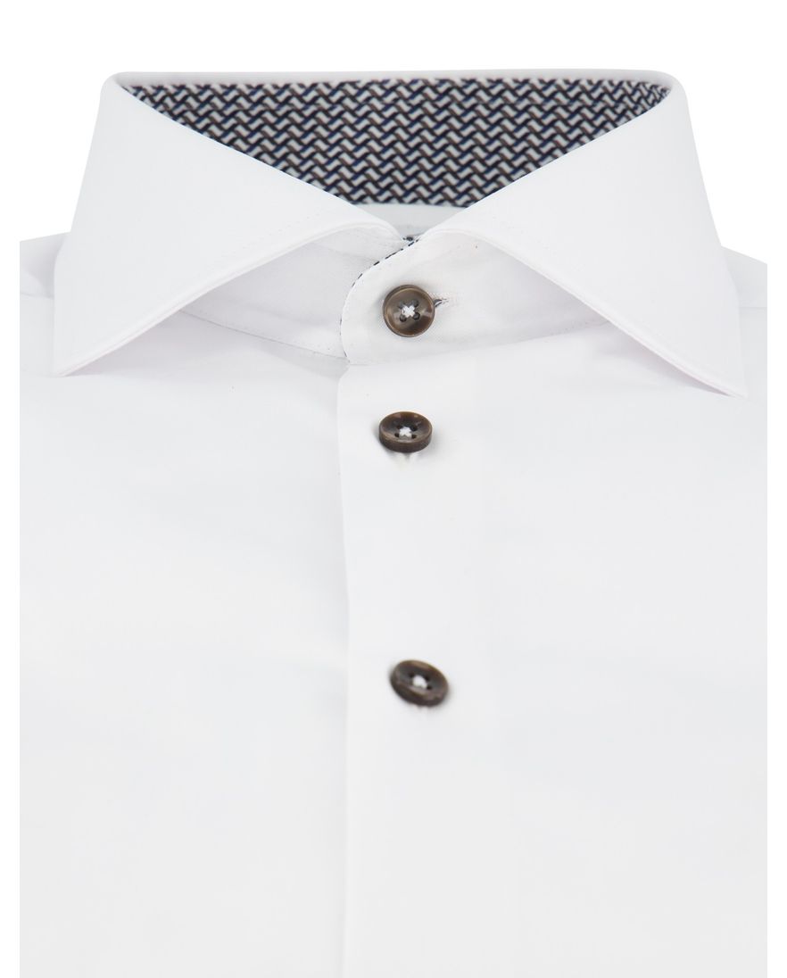 Ledub Overhemd strijkvrij Modern fit wit effen wide collar
