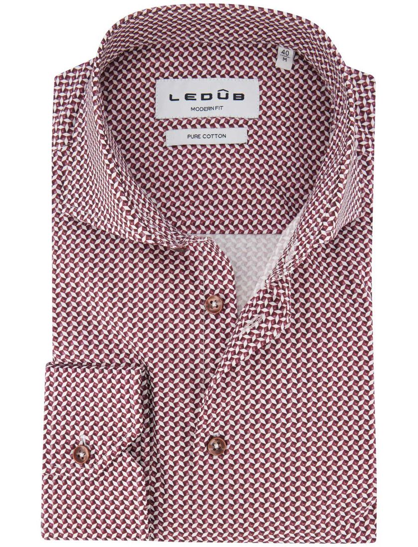 Ledub overhemd rood modern fit geprint